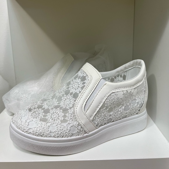 Womens Girl Lace Slip On Platform Pumps Shoes Hidden Wedge Heel Sneakers EUR 36 - Picture 3 of 6